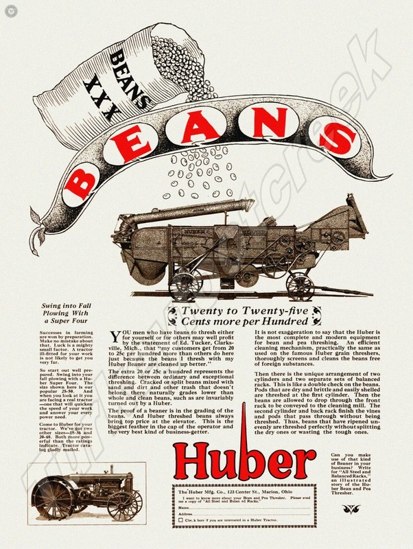 Huber Tractor Beans Ad 9″ x 12″ Metal Sign