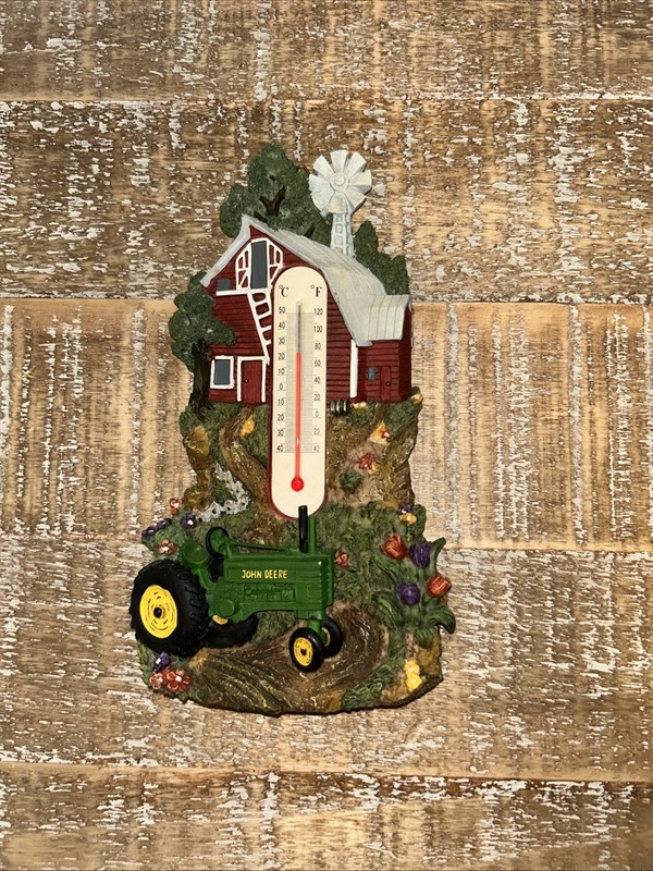 John Deere Resin Thermometer Tractor Hanging 3D Wall Farm Barn 7″x4″ Vintage