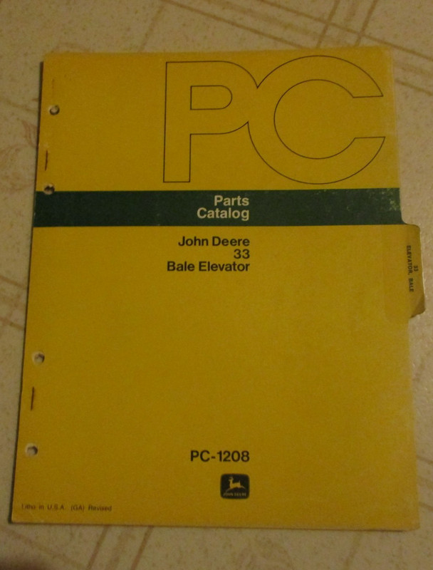 John Deere 33 Bale elevator Parts Catalog Manual PC-1208