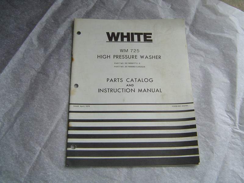 White WM 725 high pressure washer parts catalog instruction book manual