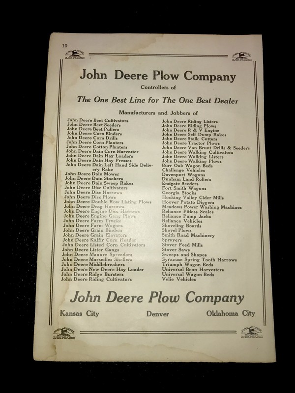 1916 John Deere Plow Co Farm Advertising – Kansas City – Denver – Oklahoma City