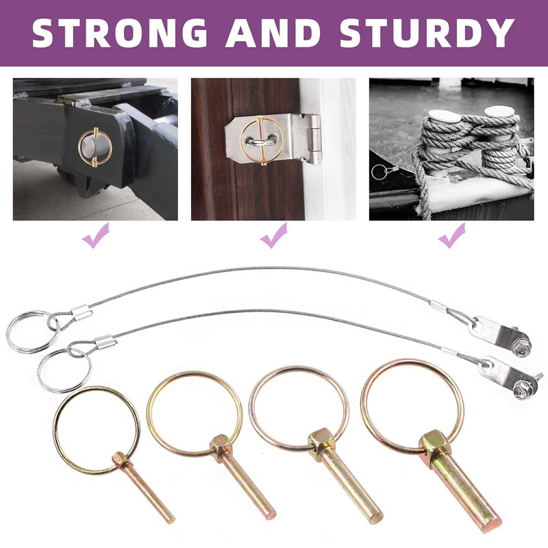 50Pcs 4 Sizes Spring-Loaded Lynch Pin Linch Pin and Stainless Steel Lanyard Cabl gallery