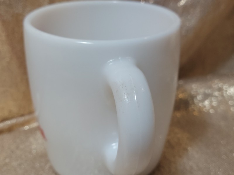Vintage Milk Glass Mug, Purina Chow Factory, Pickaway Grain Co Ohio White Red gallery