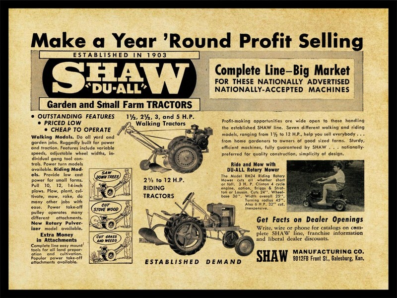 1956 Shaw Du-All Garden Tractor NEW Metal Sign 24″x30″ USA STEEL XL Size 7 lbs.