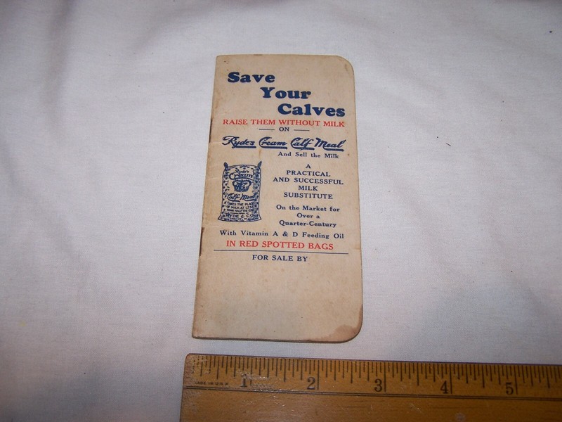 Vintage RYDE CREAM CALF MEAL / FLAKES Pocket Memo / Note Book CHICAGO ILLINOIS