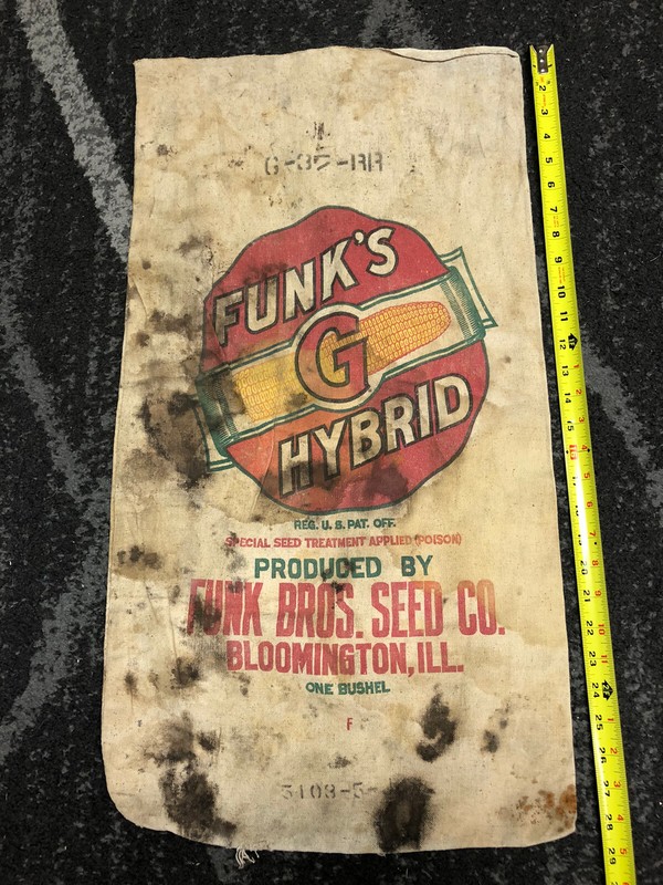 VTG FUNK’S G HYBRID CORN SEEDS SACK BAG FUNK BROS BLOOMINGTON IL gallery