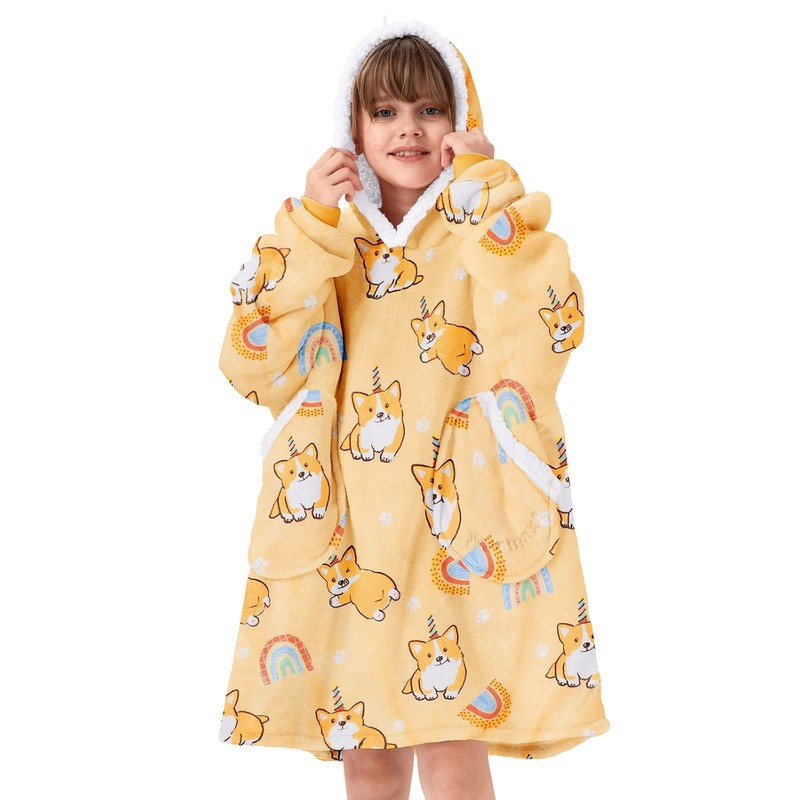 Blanket Hooded Oversized Wearable Sweatshirt Fleece Sherpa Lining One Size