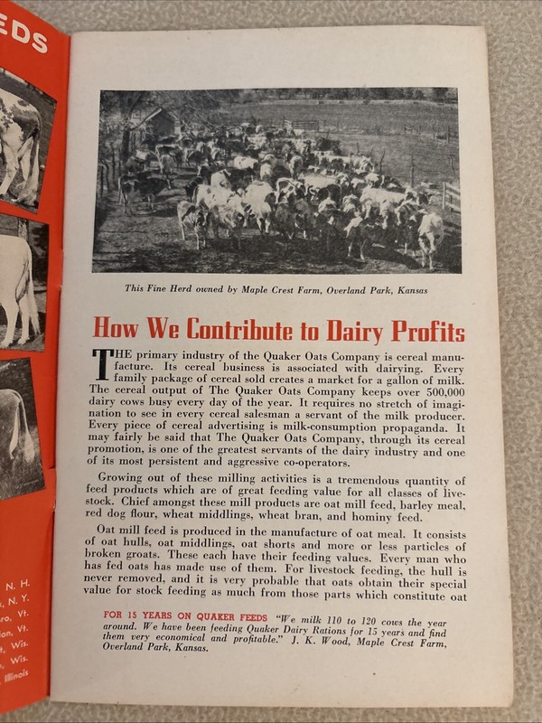 Vintage 1940 Booklet "Make Milk at a Profit” by The Quaker Oats Co Dairy Feed gallery