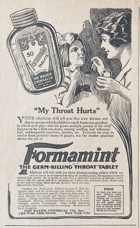 1920 AD.(XH40)~BAUER CHEMICAL CO. NYC. FORMAMINT THROAT TABLETS