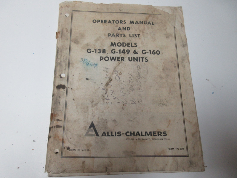 Allis-Chalmers G-138, G-149, G-160 Power Units Manual