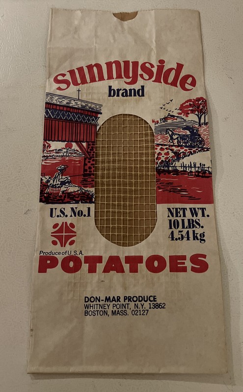 Vintage NOS Sunnyside Brand 10 Lb Empty Potato Potatoes Paper Bag Don-Mar Boston
