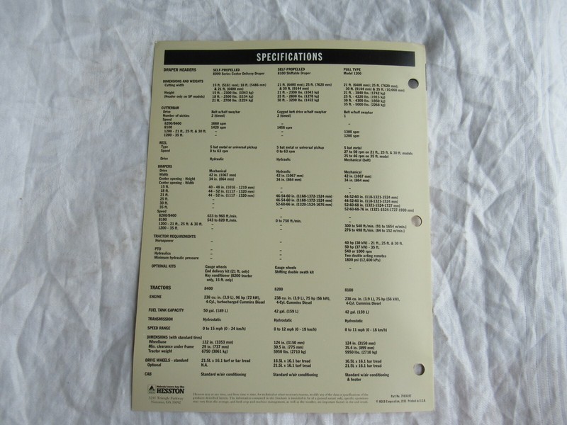 AGCO Hesston 8100 8200 8400 PT 1200 windrower brochure gallery