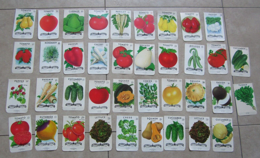 Lot of 38 Old Vintage 1960’s-70’s – VEGETABLE SEED PACKETS – Lone Star – EMPTY
