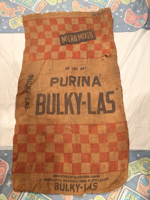 Vintage PURINA 50 Lb. Bulky-Las Micro-Mixed Checkerboard Graphics Burlap Sack gallery