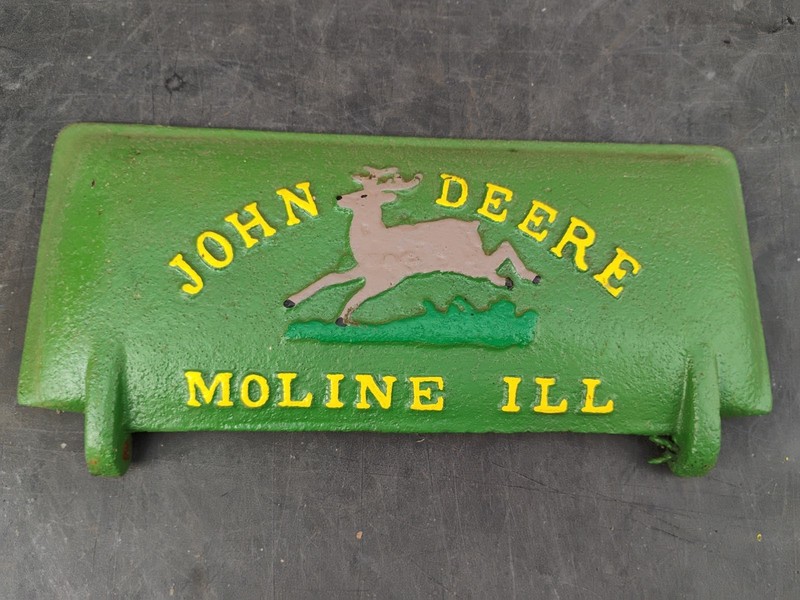 Vintage John Deere Moline ILL, 11 1/2″ Cast Iron Tractor Tool Box Lid # Z412-H
