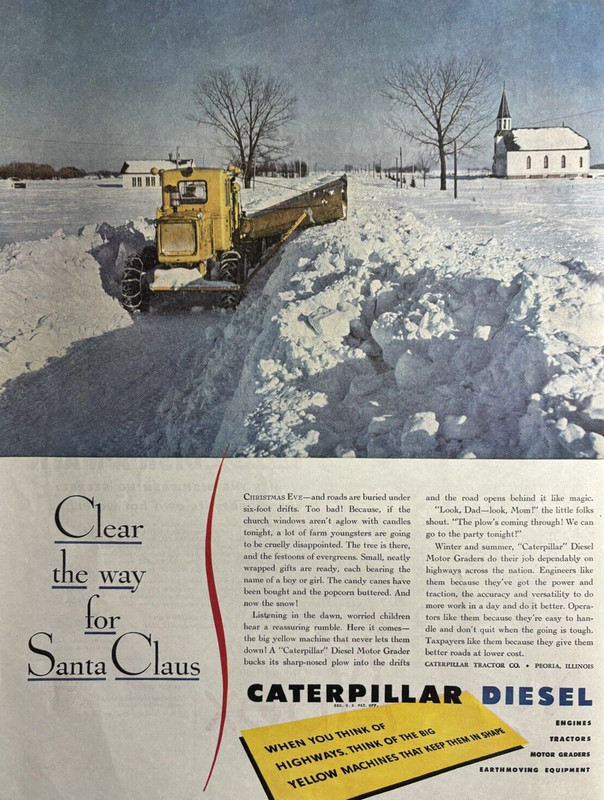1948 Caterpillar Diesel Tractors Engines Clear The Way Santa Plow VTG Print Ad