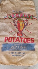 Vintage U.S. NO 1 Trophy Brand Potatoes 100lbs Burlap Sack ☆Hereford, Texas☆