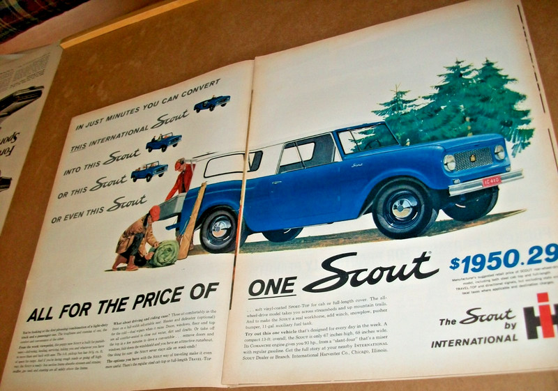 1962 IH International SCOUT large-mag 2-p car / truck ad- going camping