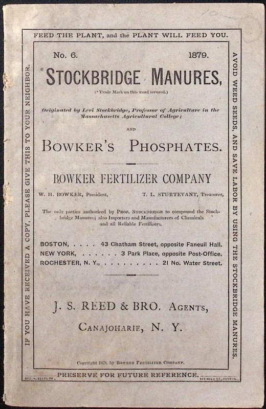 1879 Stockbridge Manures Bowker Fertilizer Co Catalog J.S. Reed & Bro Agents