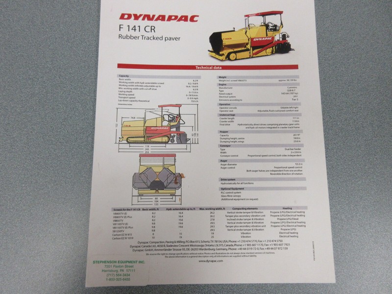 Dynapac F 141 CR Asphalt Paver Brochure 1 Page