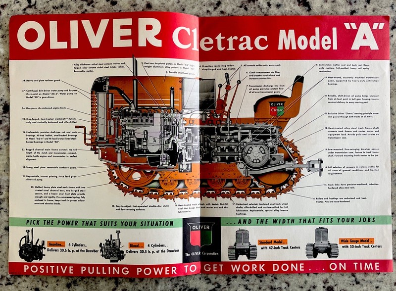 Vintage 1949 OLIVER Dealer Brochure Cletrac Model A Tractor Full Color Fold Out