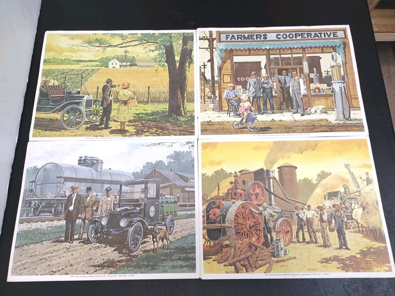 Vintage 1926-1976 Midland Cooperatives Set Of 4 Art Prints – 50 Years Of Service