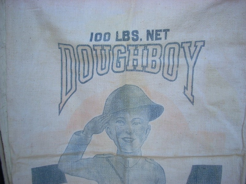 Antique Vintage DOUGHBOY Textile Cloth 100 LB Feed Grain Sack Art Bag Wisconsin gallery