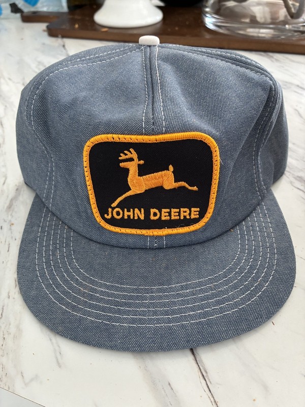 Vintage 1970’s John Deere Denim Snapback Hat Black Patch