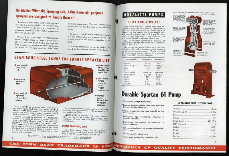 Vintage JOHN BEAN ALL PURPOSE SPRAYERS Spec Sheet Trojan Agricultural 1966 FFA gallery