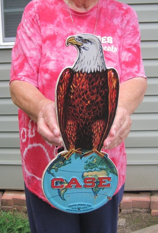 16″ Case Farmall Tractor Implements Eagle On Globe Embossed Metal Sign