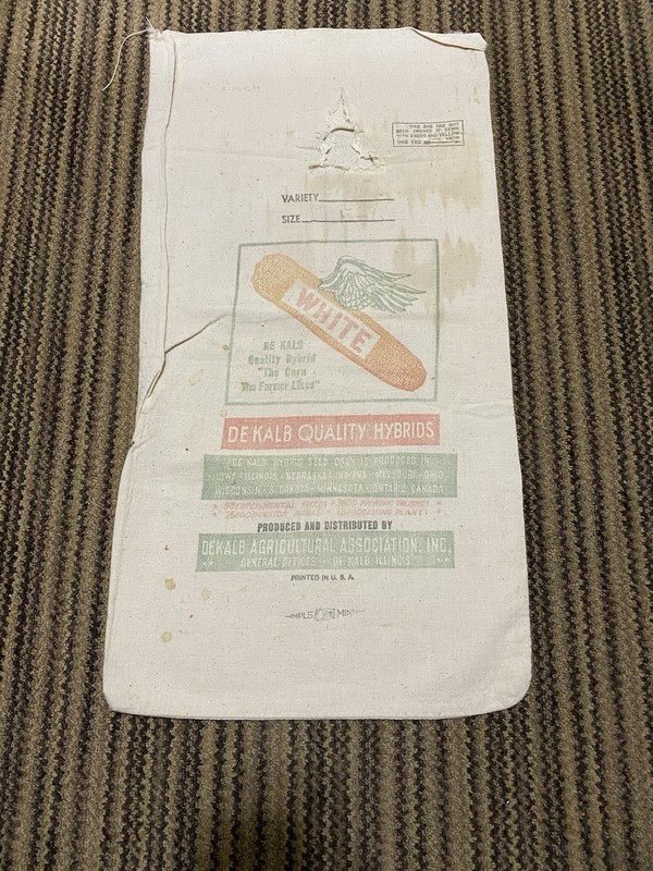 Vintage Dekalb White Hybrid Seed Corn Cloth Bag Farm Feed Sack Rare