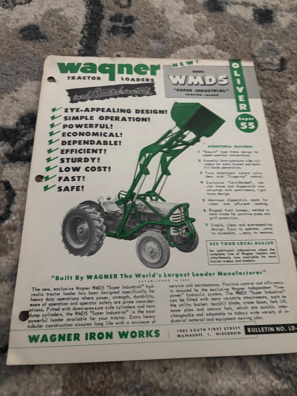Wagner WMD5 Industrial Loader For Oliver Super 55 Tractor Brochure FCCA25