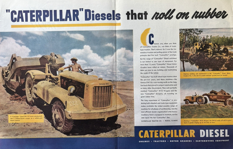 1946 Caterpillar Diesel Tractors DW-10 Scraper Airport Contract VTG Print Ad