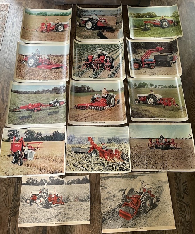 Vintage Lot 14 Ford Tractor Scoop Baler Mower Dealership Ad Sales Poster – 18×24
