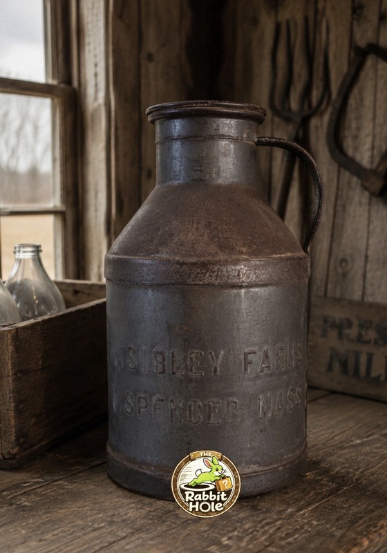 Antique Sibley Farms Spencer MA Dairy Milk Can Metal Farm Advertising gallery
