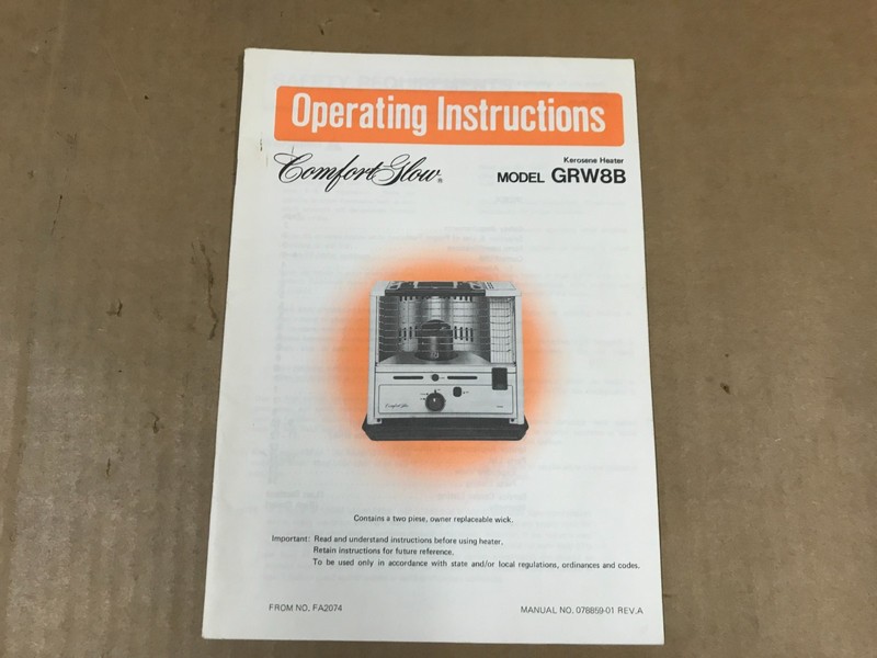 Vintage Comfort Slow – Model GRW8B Kerosene Heater Operating Instructions