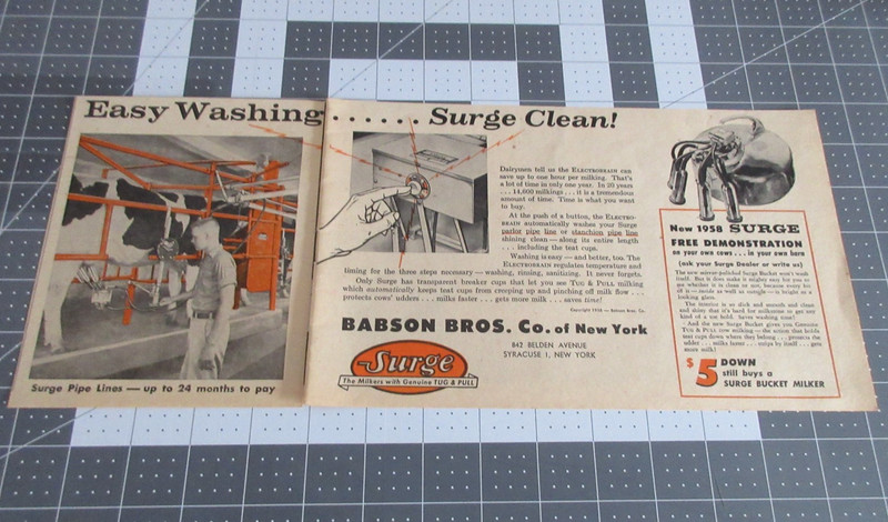 1958 Surge Milkers Easy Washing….Surge Clean! Vintage Print Ad