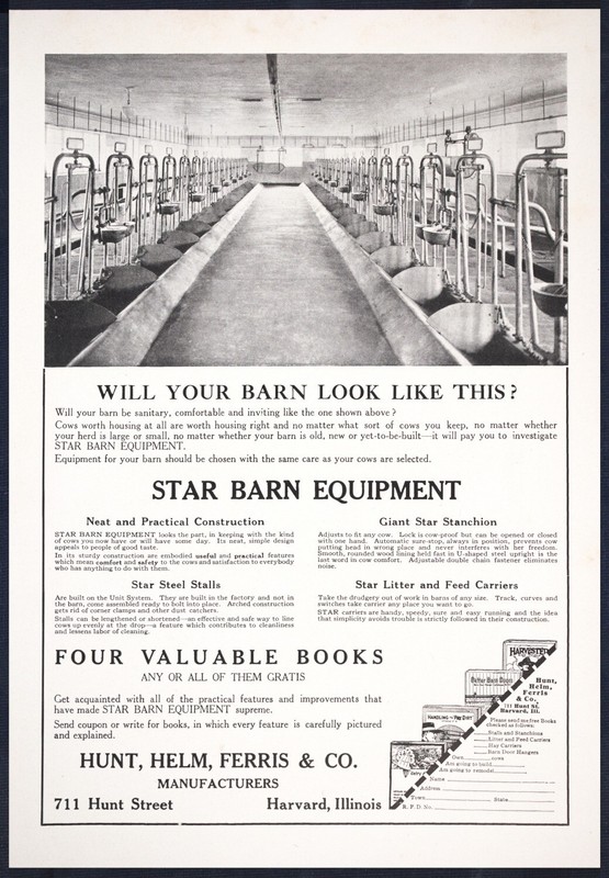 1915 Star Dairy Barn Steel Cow Stalls Antique Hunt, Helm, Ferris Co Vtg PRINT AD
