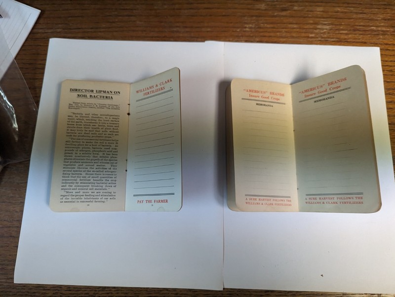 (qty 2) WILLIAMS & CLARK FERTILIZERS Advertising Memo Booklet, 1912 & 1914 gallery