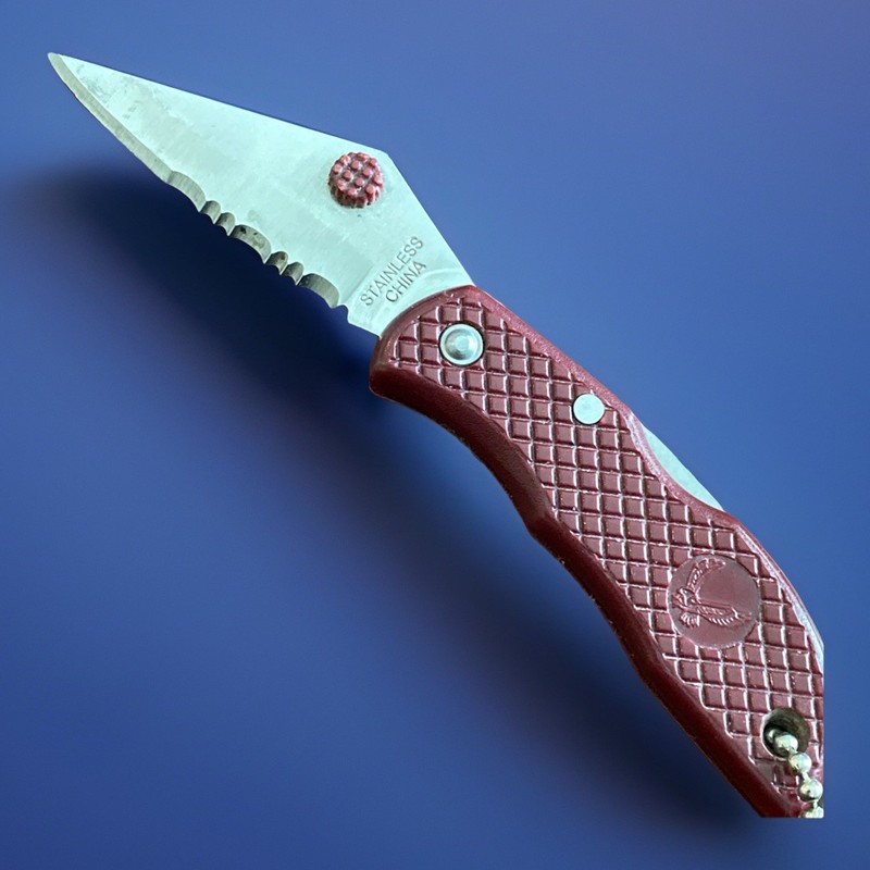 Vtg Spyderco-Like Pocket Knife 4” Red Eagle Serrated Folding Spring EDC Blade 2”