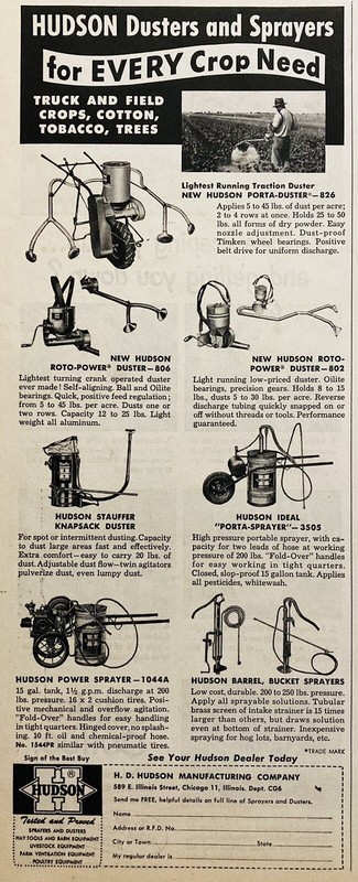 1950 AD.(XH74)~H.D. HUDSON MFG. CO. CHICAGO. HUDSON DUSTERS AND SPRAYERS