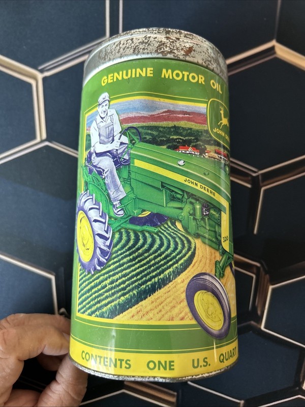 John Deere Coin Bank Genuine Motor Oil Metal Tractor Can Tin Coin Bank