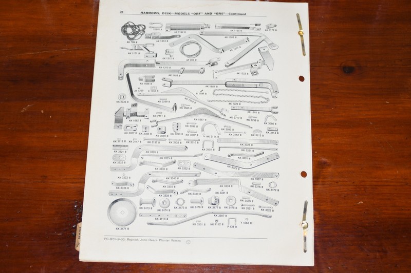 John Deere Parts List Catalog Disk Harrows Model PC-B23 OR ORA ORF & ORS 1950 gallery