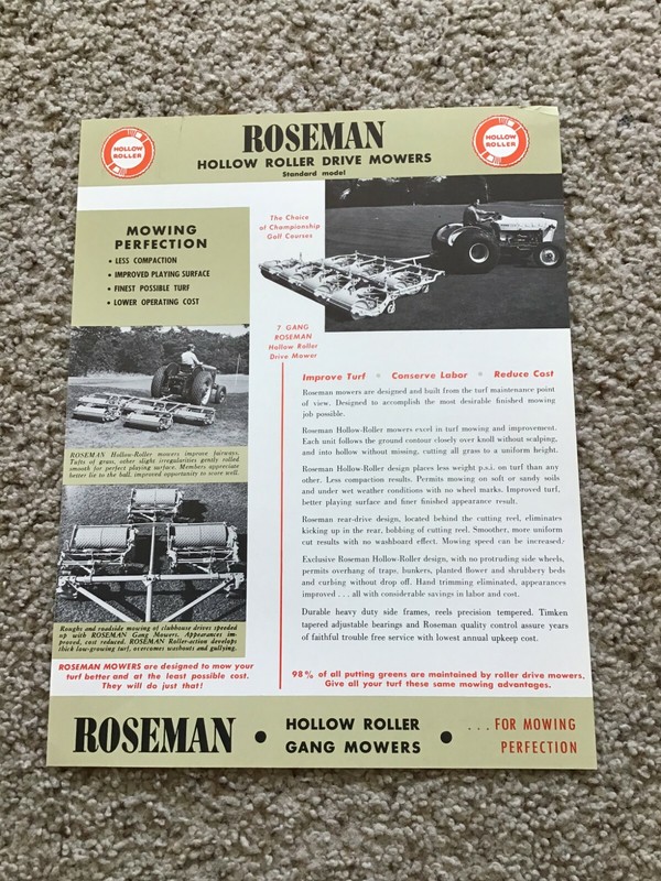 1968 Roseman hollow roller drive mowers, sales information.