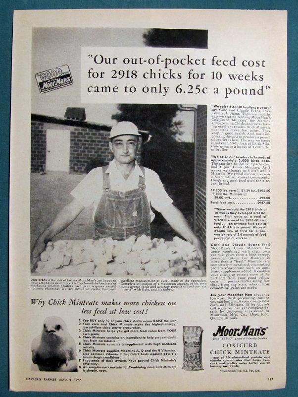 Orig 1956 MoorMans Feed Photo Ad Endorsed Gale Evans of Pike Couny Indiana