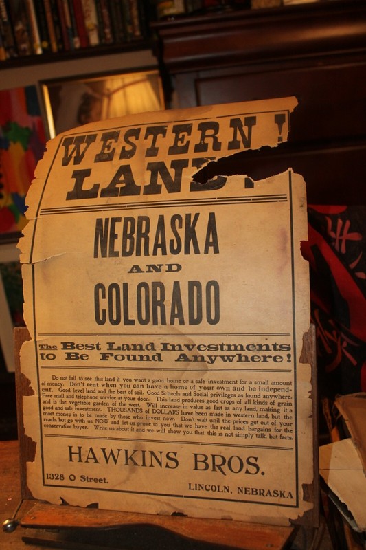 Antique Western Land Sale Handbill Poster Hawkins Bros Lincoln Nebraska Colorado