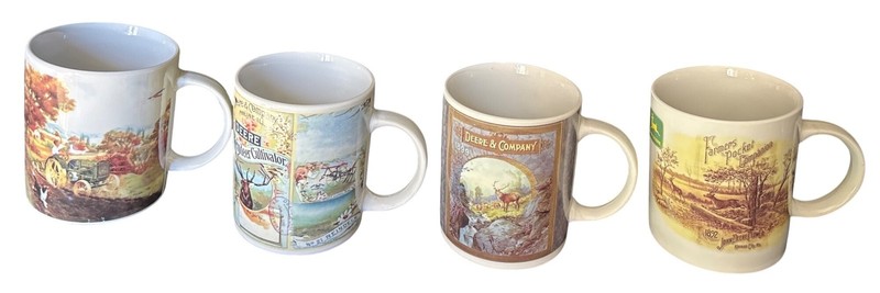 Gibson John Deere Set Of 4 Coffee Mugs With Vintage Farm & Equipment Designs