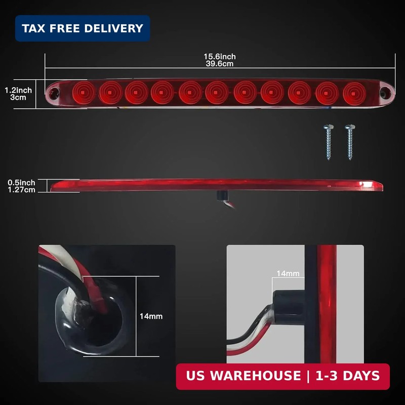 ALFU 4pcs Red 11 LED 16 inches Trailer Light Bar IP65 Waterproof for Park Turn S gallery