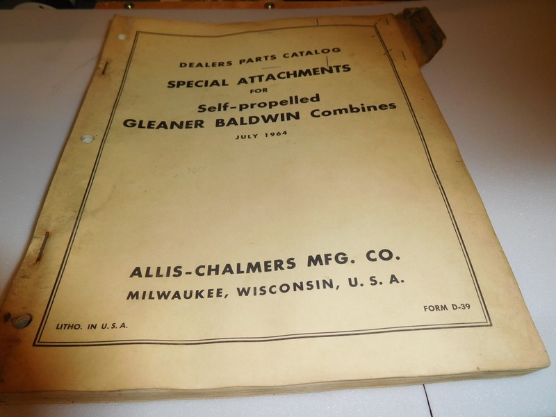 ALLIS CHALMERS.GLEANER DEALER PARTS CATALOG SPECIAL ATTACHMENTS FOR COMBINES