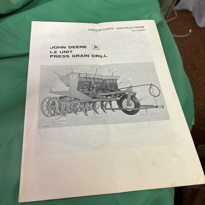 JOHN DEERE Predelivery Instructions LZ Unit Pressure Grain Drill Free Shipping